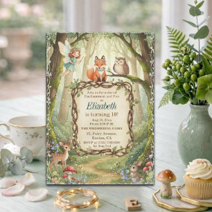 Invitation Fête d'anniversaire 10 ans Fée Animaux de la Forêt