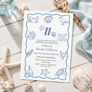 Invitation Fête d'anniversaire 11 ans sur la vie marine dessi
