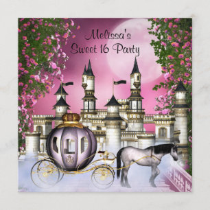 Invitation Fête d'anniversaire 16 ans Princesse Roses roses