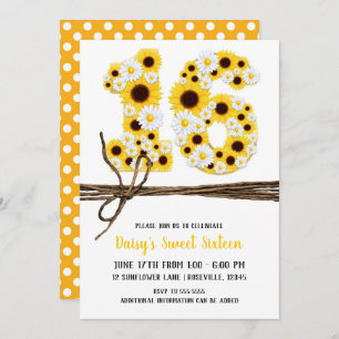 Invitation Fête d'anniversaire 16 de tournesols et de