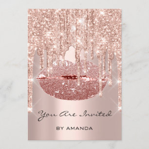 Invitation Fête d'anniversaire 16e Rose des lèvres Kiss Parti