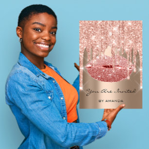 Invitation Fête d'anniversaire 16ème baiser lèvres rose rouge