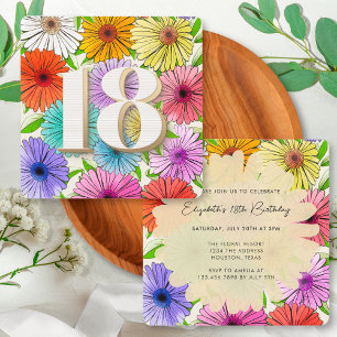 Invitation Fête d'anniversaire 18 ans Bege Rustic Floral Spri
