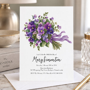 Invitation Fête d'anniversaire 18 ans Bouquet floral violet
