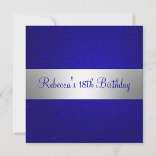 Invitation Fête d'anniversaire 18 ans Cœurs Spirale Bleus Arg