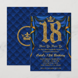 Invitation Fête d'anniversaire 18 ans Couronne bleue royale o