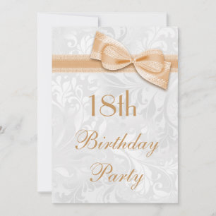 Invitation Fête d'anniversaire 18 ans damassé et nœud faux