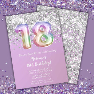 Invitation Fête d'anniversaire 18 ans de Rainbow Sparkle Glit