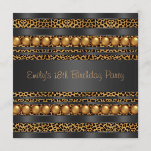 Invitation Fête d'anniversaire 18 ans fille perles dorées léo
