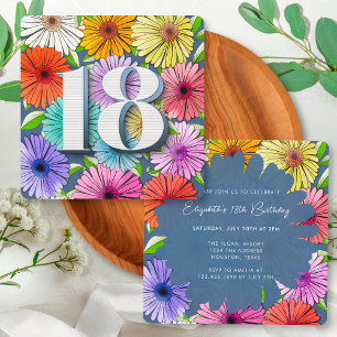 Invitation Fête d'anniversaire 18 ans Floral Rustique Bleu Ma