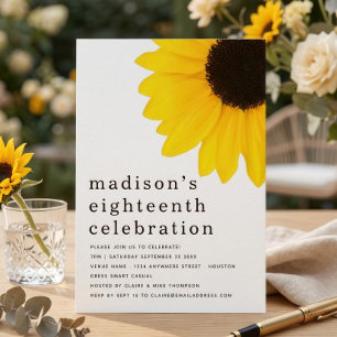 Invitation Fête d'anniversaire 18 ans Modern Sunflower