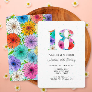 Invitation Fête d'anniversaire 18 ans Retro Aqua Blue Floral 