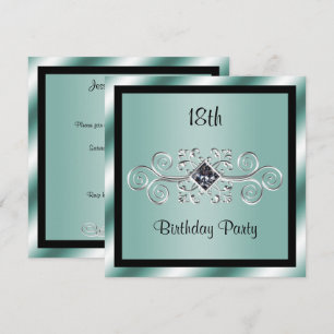 Invitation Fête d'anniversaire 18 ans Silver Swirls & Diamond