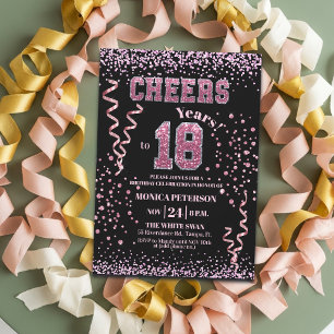 Invitation Fête d'anniversaire 18 ans Strass Rose Pailleté