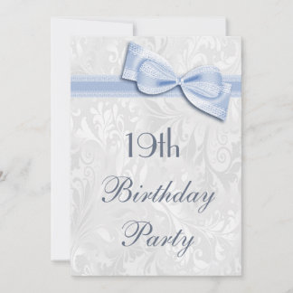 Invitation Fête d'anniversaire 19 ans damassé et nœud papillo
