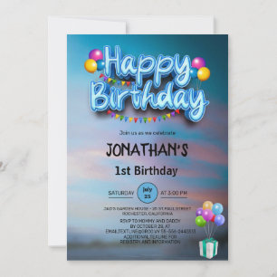 Invitation Fête d'anniversaire 1 an Ballons Colorés Modernes 