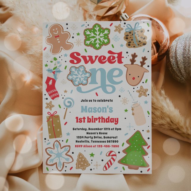 Invitation Fête d'anniversaire 1 an Cookie de Noël Chéri (Créateur téléchargé)