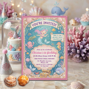 Invitation Fête d'anniversaire 1 an sous la mer Sirène