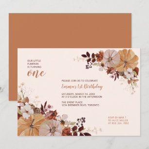 Invitation Fête d'anniversaire 1 an thème floral d'automne et