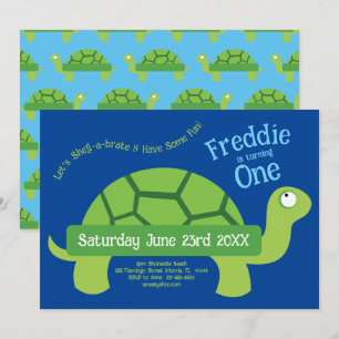 Invitation Fête d'anniversaire 1ère année Enfants Tortue Mign