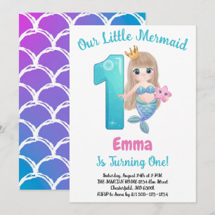 Invitation Fête d'anniversaire 1ère année Sirène