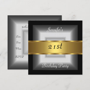 Invitation Fête d'anniversaire 21 ans argent or