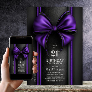 Invitation Fête d'anniversaire 21 ans avec un nœud violet élé