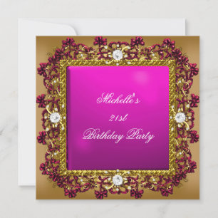 Invitation Fête d'anniversaire 21 ans Bijou Diamant Or Rose 3