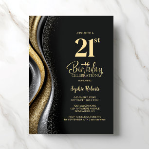 Invitation Fête d'anniversaire 21 ans Black Gold