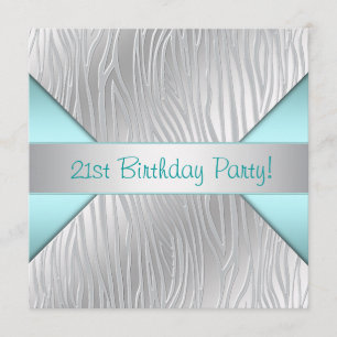 Invitation Fête d'anniversaire 21 ans bleu sarcelle zèbre