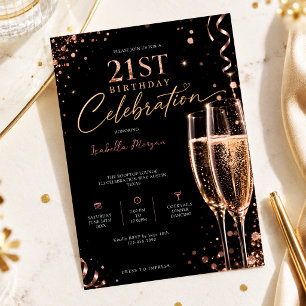 Invitation Fête d'anniversaire 21 ans Champagne & Bubbly Girl