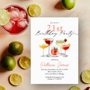 Invitation Fête d'anniversaire 21 ans Cocktail à l'aquarelle