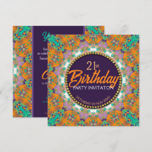 Invitation Fête d'anniversaire 21 ans colorée Violet Orange M