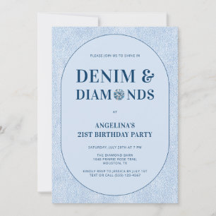 Invitation Fête d'anniversaire 21 ans Denim and Diamonds Blue