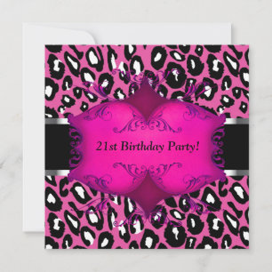 Invitation Fête d'anniversaire 21 ans femme léopard rose