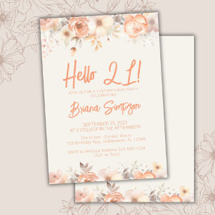 Invitation fête d'anniversaire 21 ans fleurs pêche