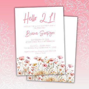 Invitation Fête d'anniversaire 21 ans fleurs roses
