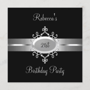 Invitation Fête d'anniversaire 21 ans Noir Argent