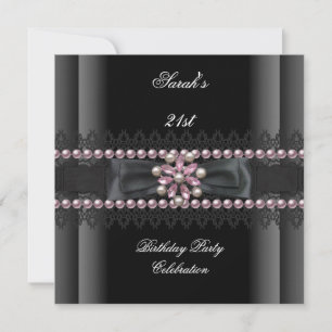 Invitation Fête d'anniversaire 21 ans Noir Blanc Rose Perle