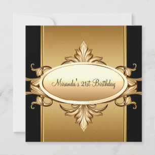 Invitation Fête d'anniversaire 21 ans Noir Bronze Or