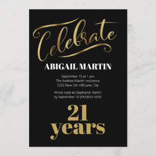 Invitation Fête d'anniversaire 21 ans Or Noir Blanc
