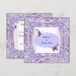 Invitation Fête d'anniversaire 21 ans papillon blanc lilas