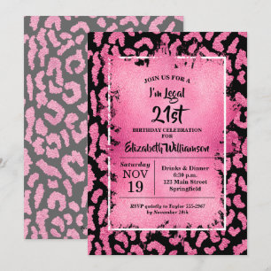 Invitation Fête d'anniversaire 21 ans Pink Leopard