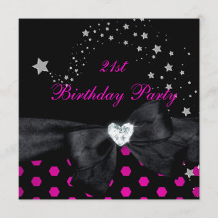 Invitation Fête d'anniversaire 21 ans Rose Noir Blanc Tache