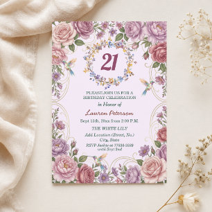 Invitation Fête d'anniversaire 21 ans Royal Gold Floral Hummi