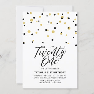 Invitation Fête d'anniversaire 21 ans simple noir et or