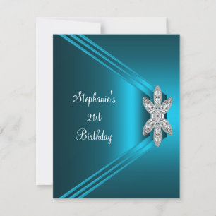 Invitation Fête d'anniversaire 21 ans Soie Bleu Turquoise Dia