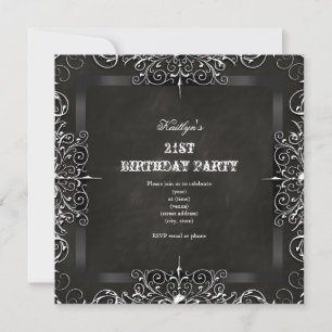 Invitation Fête d'anniversaire 21 ans Tableau noir antique cr