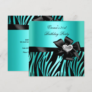 Invitation Fête d'anniversaire 21 ans Zèbre Argent Bleu sarce