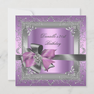 Invitation Fête d'anniversaire 21e Lilac rose Silver Grey